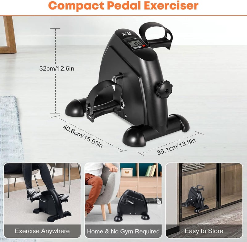 AGM Mini Exercise Bike, Under Desk Bike Pedal Exerciser Foot Cycle Arm & Leg Pedal Exerciser with LCD Screen Displays - Image 5