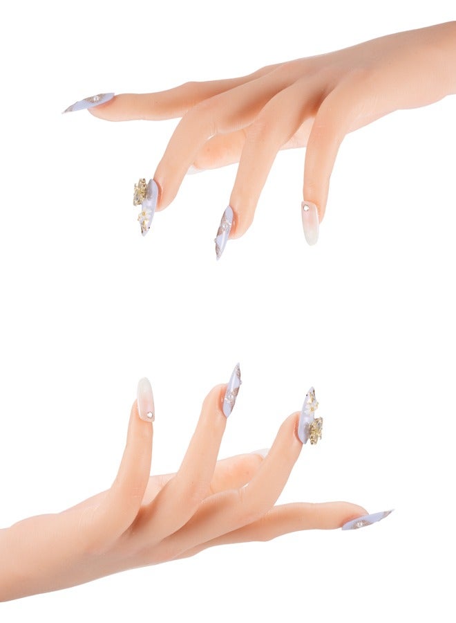 مجموعة الأظافر المزيفة، 10 قطع من طلاء الأظافر الأبيض القابل للإزالة يدويًا للفتيات - Image 3