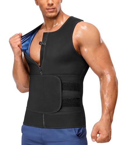Junlan Sauna Suit for Men 2 in 1 Waist Trainer Sauna Shirt for Men Sweat Band for StomachBlue2XLarge - Image 1