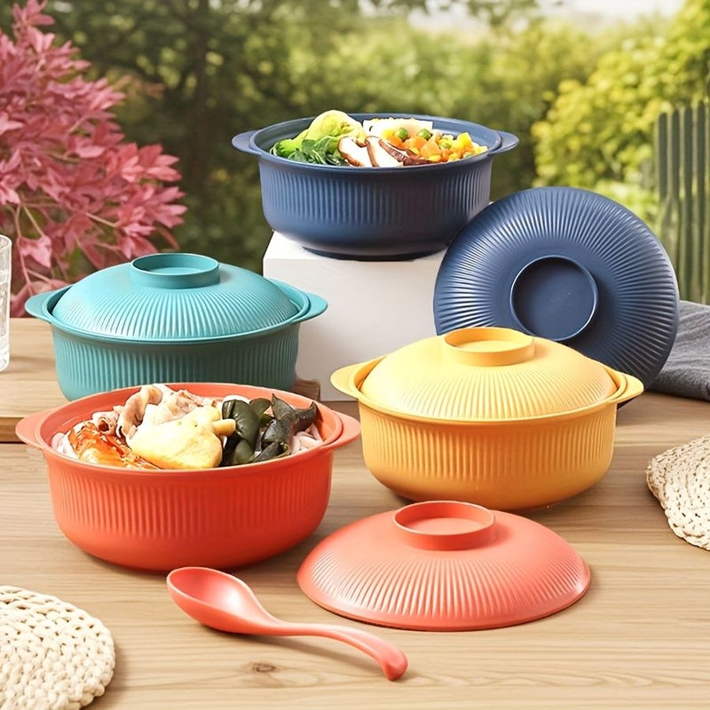 9pcs Pink Casserole Dish Set With Bowls Lids And Spoons Large Capacity Lightweight Durable Microwave Safe Dishwasher Safe For Rice Soup Pasta Desserts Home Restaurant Outdoor Use - Image 4