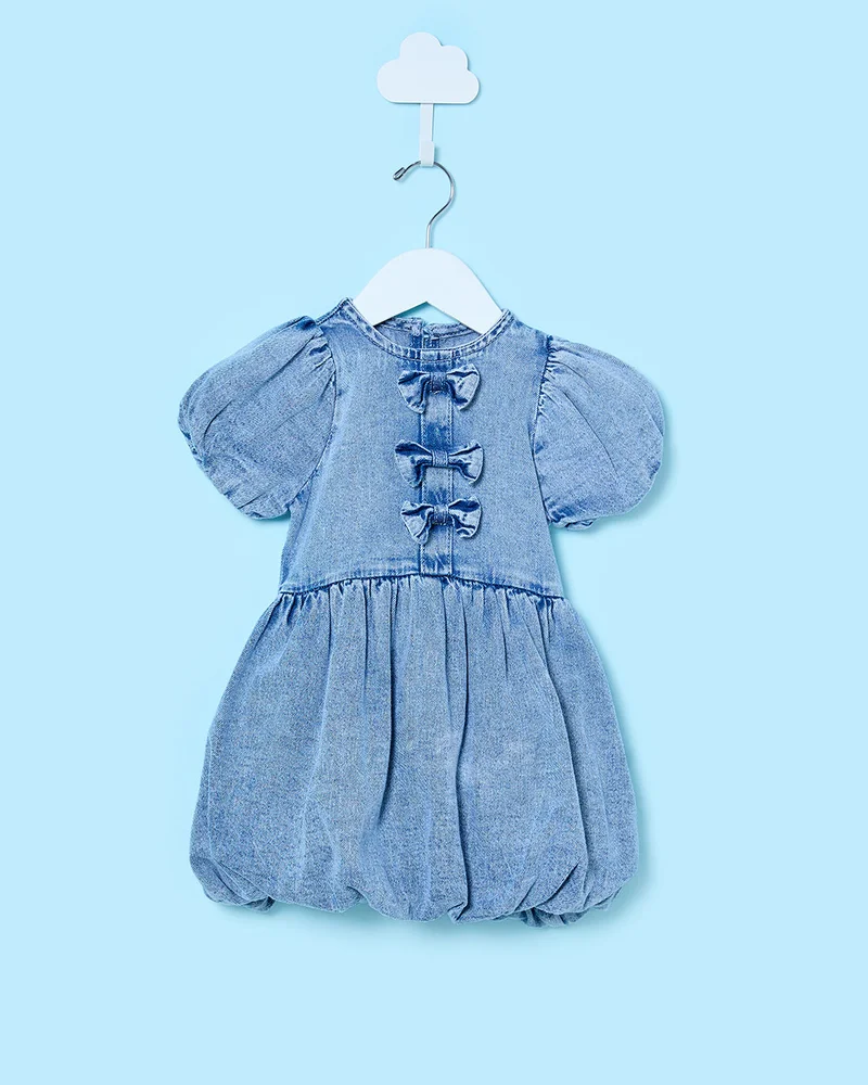 Redtag Infant Girls Blue Front Bow Dress