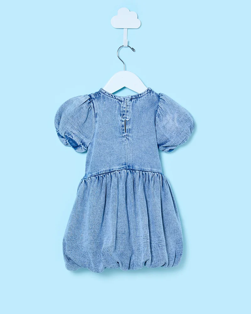 Redtag Infant Girls Blue Front Bow Dress