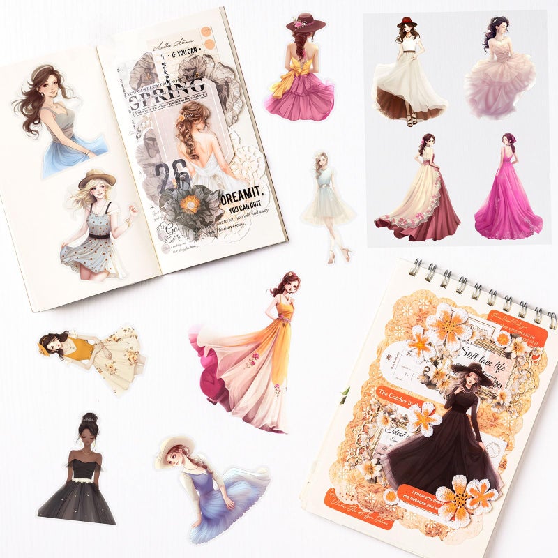 JOYCHOIC Scrapbook Stickers Set, 60Pcs PET Stickers for Journaling and Scrapbooking, Junk Journal Supplies, Aesthetic Transparent Materials, People Women Ladies Ephemera Planner DIY Arts Craft - Image 2
