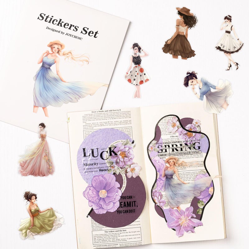 JOYCHOIC Scrapbook Stickers Set, 60Pcs PET Stickers for Journaling and Scrapbooking, Junk Journal Supplies, Aesthetic Transparent Materials, People Women Ladies Ephemera Planner DIY Arts Craft - Image 3