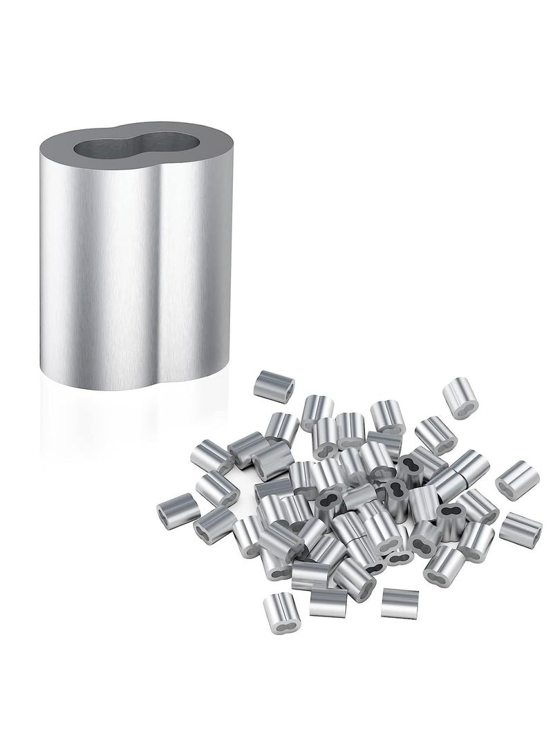Excefore 50 Pcs Aluminum Sleeves, Clips Aluminum Crimping Loop Sleeve Clips with Double Ferrules, Aluminum Crimping Loop Sleeve, Cable Ferrule Wire Rope Sleeves Loop Sleeve  - Image 1