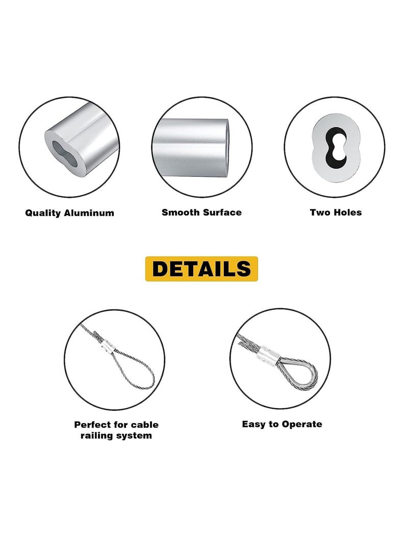 Excefore 50 Pcs Aluminum Sleeves, Clips Aluminum Crimping Loop Sleeve Clips with Double Ferrules, Aluminum Crimping Loop Sleeve, Cable Ferrule Wire Rope Sleeves Loop Sleeve  - Image 2