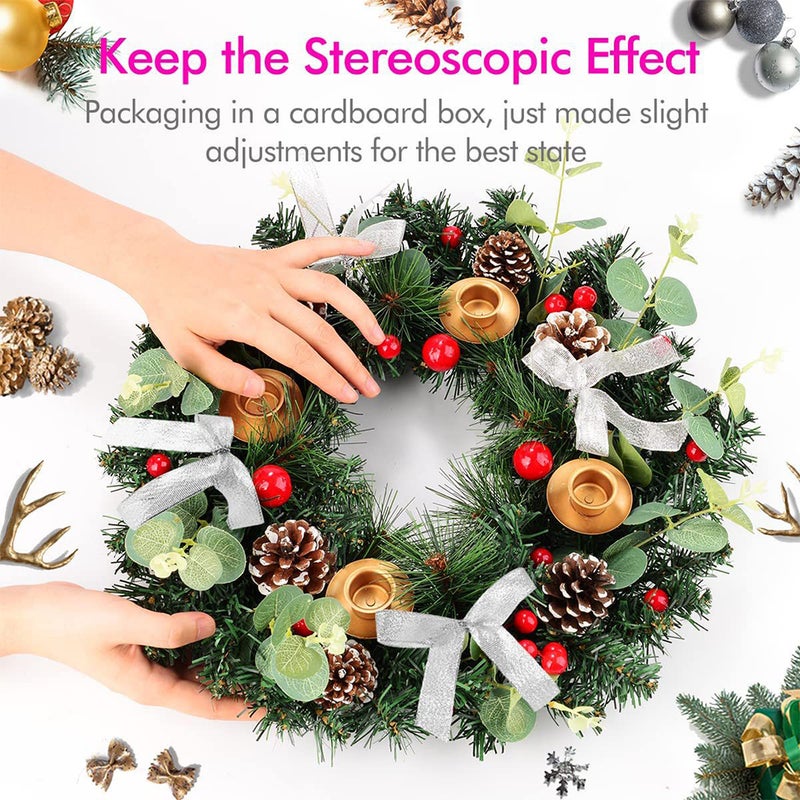 Christmas Advent Wreath 12-inch Advent Candle Holder Ring Artificial Christmas Wreath with Ribbon Pinecone for Advent Centerpiece Holiday Christmas Home Decoration NO Candles - Image 5