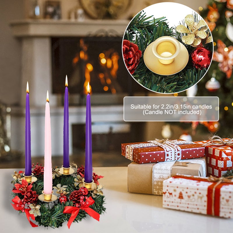 Christmas Advent Wreath 12-inch Advent Candle Holder Ring Artificial Christmas Wreath with Ribbon Pinecone for Advent Centerpiece Holiday Christmas Home Decoration NO Candles - Image 3
