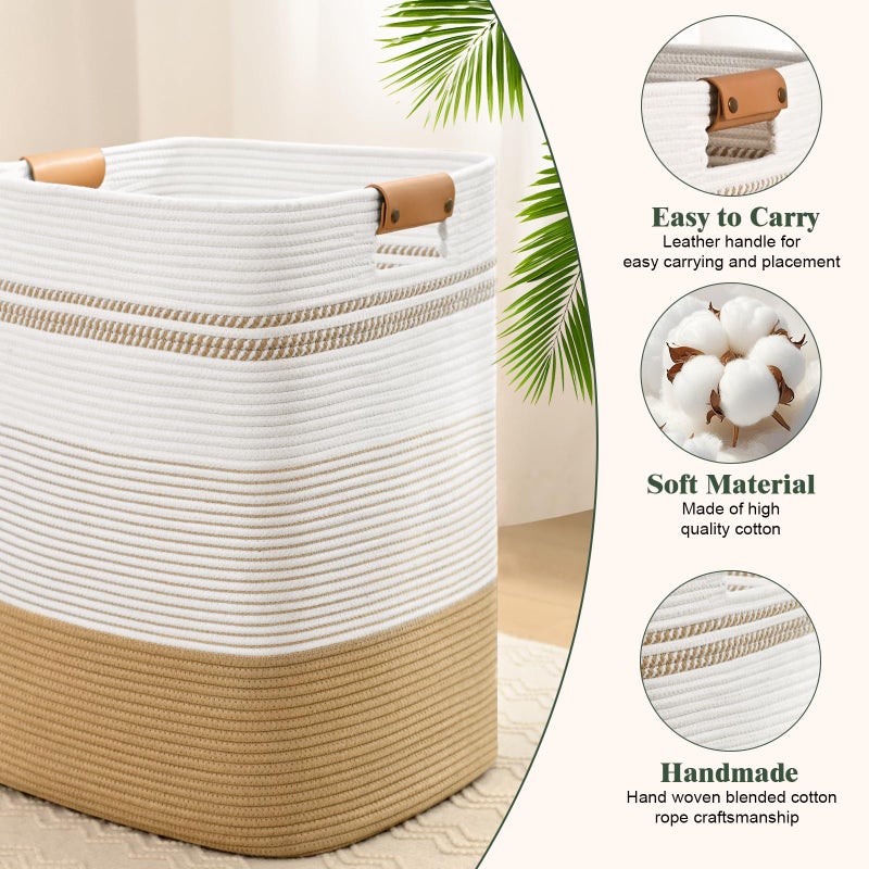 Degeyoyo Laundry Hamper, 75L Tall Laundry Basket with Leather Handles, Rectangle Large Clothes Hamper for Organizing, Cotton Woven Laundry Baskets Storage Hampers for Bedroom, Nursery, Living Room - Image 5