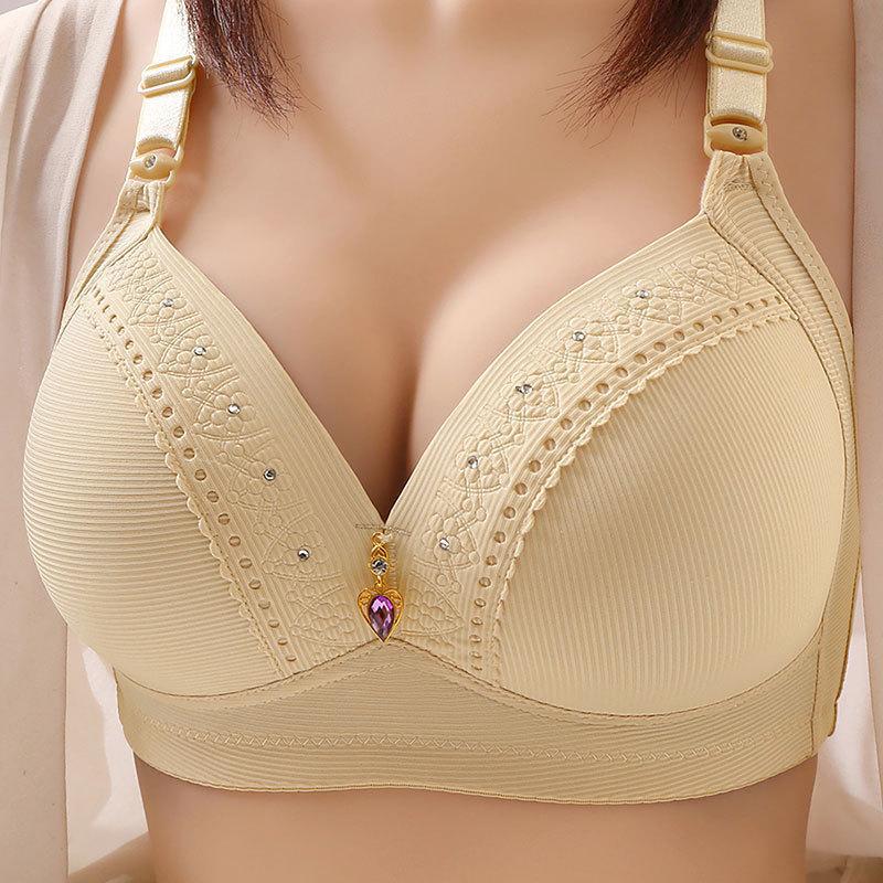 New plus size Full Cup adjustable mom underwear push up side pull up chest support beauty back wireless bra Skin color - Image 1