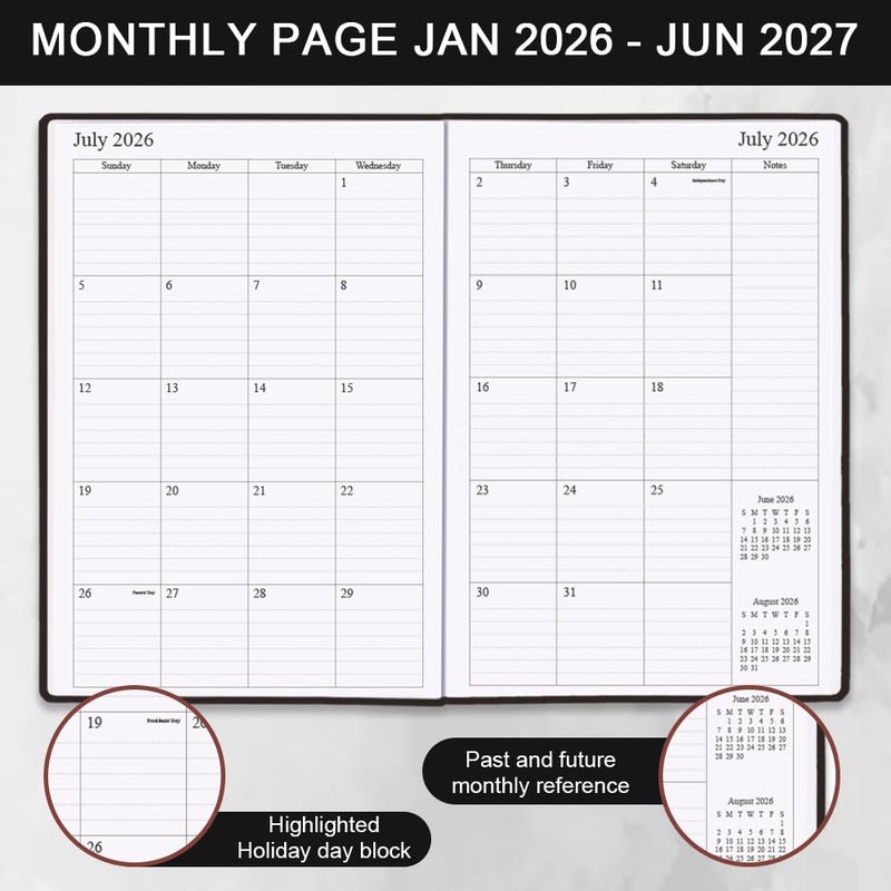 Getvow Planner 2026-2027 - 18 Months (Jan 2026 - Jun 2027) Agenda Planner 5.8" x 8.5", 2026-2027 Weekly & Monthly Planners with Hard Cover, Black - Image 2