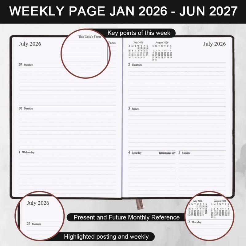 Getvow Planner 2026-2027 - 18 Months (Jan 2026 - Jun 2027) Agenda Planner 5.8" x 8.5", 2026-2027 Weekly & Monthly Planners with Hard Cover, Black - Image 3