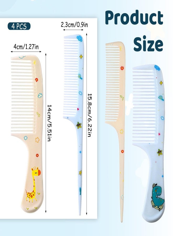 Styquenzer Cute Hair Comb Set, 4 Pcs Toddler Hair Brush Plastic Fine Tooth Rat Tail Combs Detangling Comb for Women Girls All Hairs Types Long Short Wet Dry Curly Straight (Yellow, Blue) - Image 2