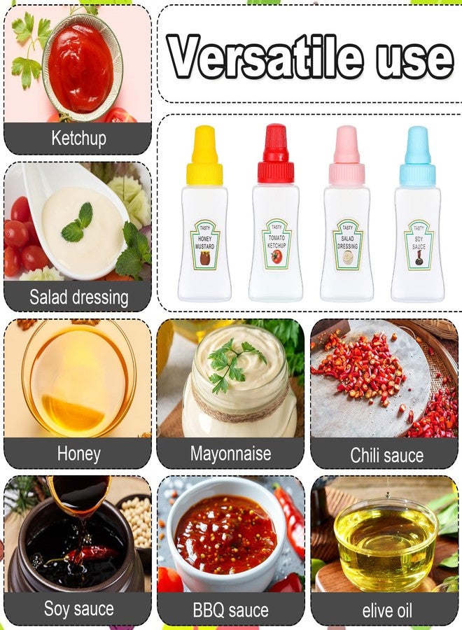 YUXIANLB مجموعة YUXIANLB من 4 زجاجات كاتشب صغيرة، سعة 25 مل، زجاجات ضغط صغيرة للتوابل مع غطاء لولبي متين، موزعات محمولة لصلصة العسل وتتبيلة السلطة، مناسبة للأطفال والكبار، ملحقات لعلب الغداء - Image 4