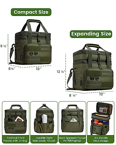 RalChyez Tactical Lunch Bag, 20L Large Heavy Duty Double Deck Insulated Lunch Box Leakproof Expandable Tote Cooler with Shoulder Strap for Adult Men Women Work Fishing Picnic Travel Green - Image 4