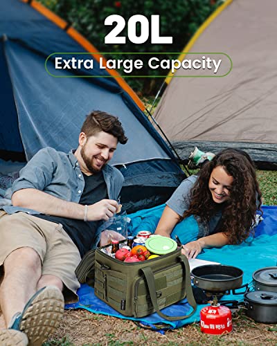 RalChyez Tactical Lunch Bag, 20L Large Heavy Duty Double Deck Insulated Lunch Box Leakproof Expandable Tote Cooler with Shoulder Strap for Adult Men Women Work Fishing Picnic Travel Green - Image 3