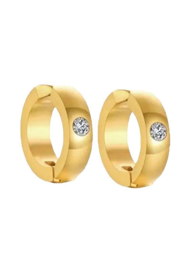 Luxuria Women's round, thick, gold-plated earrings featuring a sparkling zircon stone in the center. - Image 1