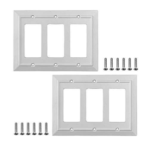SLEEKLIGHTING Pack of 2 Wall Plate Outlet Switch Covers by SleekLighting | Classic White Architecture Wall plates| Variety of Styles: Rocker/Receptacle/Toggle / & Combo | Size: 3 Gang Rocker - Image 1