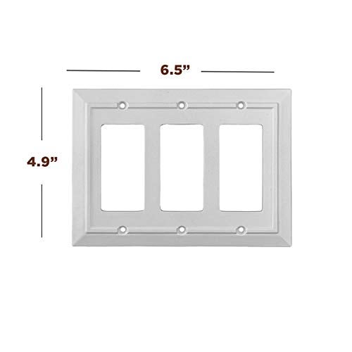 SLEEKLIGHTING Pack of 2 Wall Plate Outlet Switch Covers by SleekLighting | Classic White Architecture Wall plates| Variety of Styles: Rocker/Receptacle/Toggle / & Combo | Size: 3 Gang Rocker - Image 2