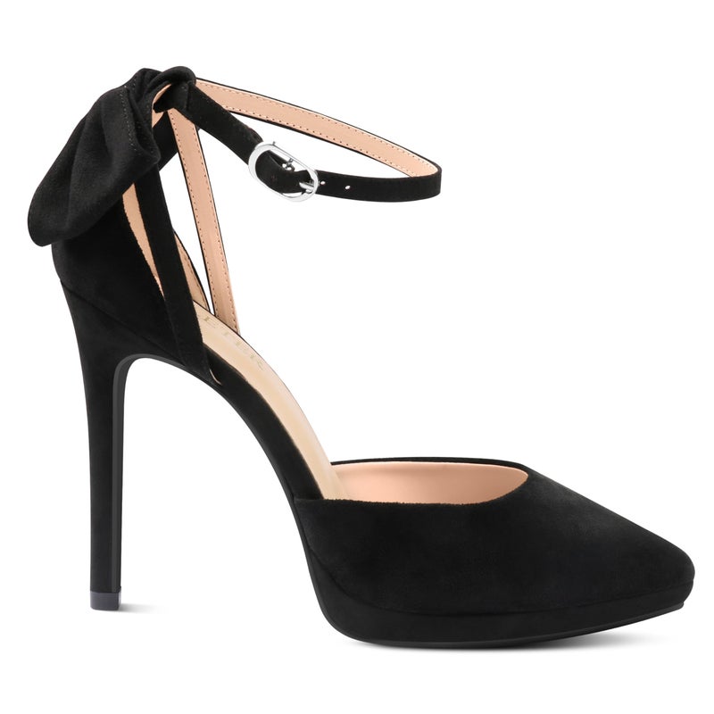 COLETER Women's Bowknot High Heels Platform D'Orsay Pumps Pointed Toe Stiletto Heels Ankle Strap Wedding Shoes Black 8US - Image 5