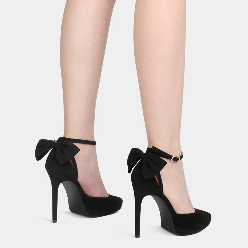COLETER Women's Bowknot High Heels Platform D'Orsay Pumps Pointed Toe Stiletto Heels Ankle Strap Wedding Shoes Black 8US - Image 2