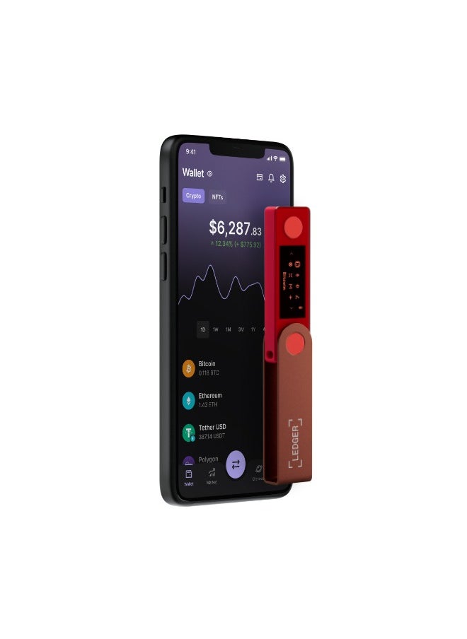 Ledger - Nano X Hardware Wallet | Safest Crypto & NFT Cold Storage, Big Screen + Wireless Bluetooth & Type-C Connectivity, 5000+ Coins Supported, for iOS & Android, MacOS & Windows - Ruby Red - Image 1