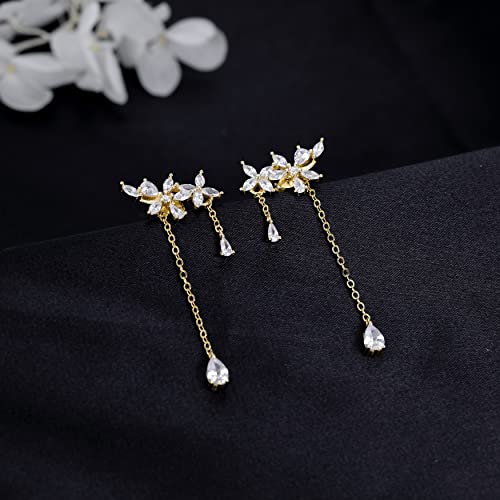 SLUYNZ 925 Sterling Silver Leaf Wrap Earrings Cuff for Women Dangle Wedding Earrings Crawler (C-Gold Plated) - Image 4