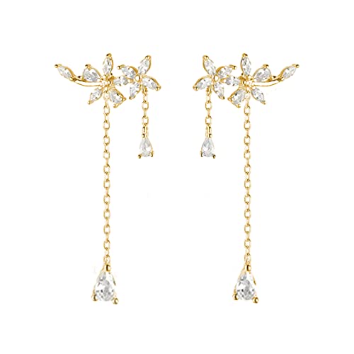 SLUYNZ 925 Sterling Silver Leaf Wrap Earrings Cuff for Women Dangle Wedding Earrings Crawler (C-Gold Plated) - Image 1