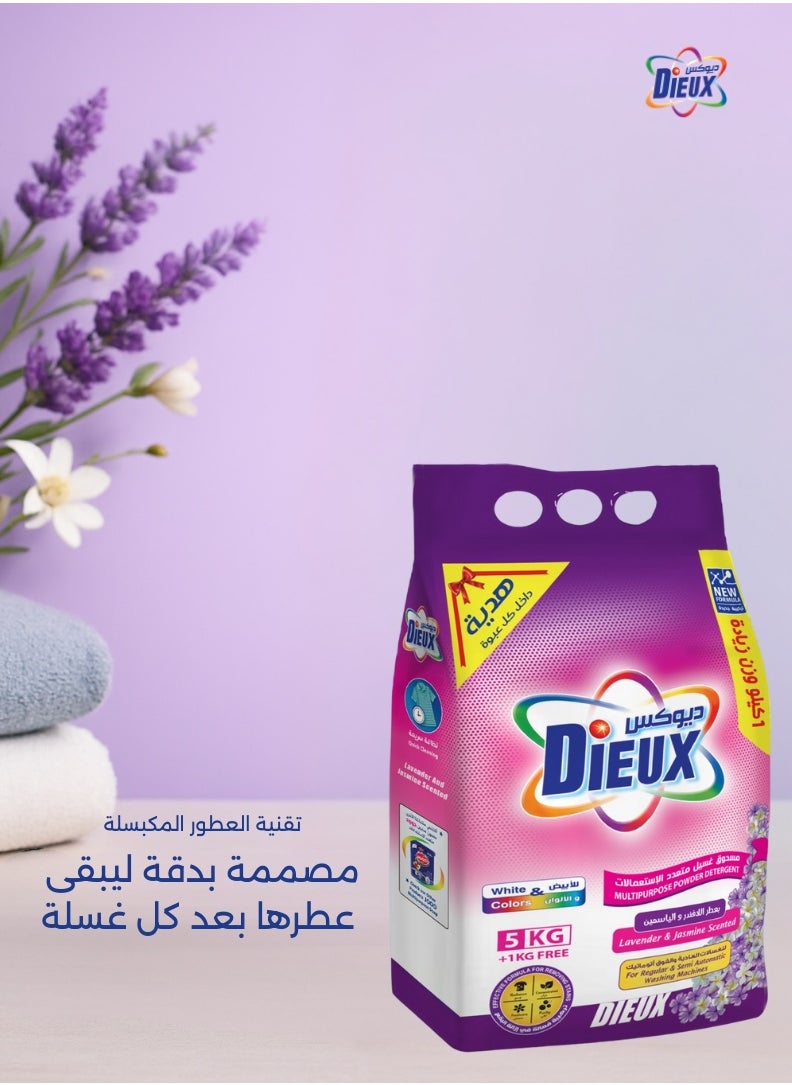 Dieux Dieux Multi-Purpose Laundry Detergent for Regular and Semi-Automatic Washing Machines, Lavender and Jasmine Scent, 5 kg + 1 kg Free, with a Special Gift Inside Each Pack  - Image 3