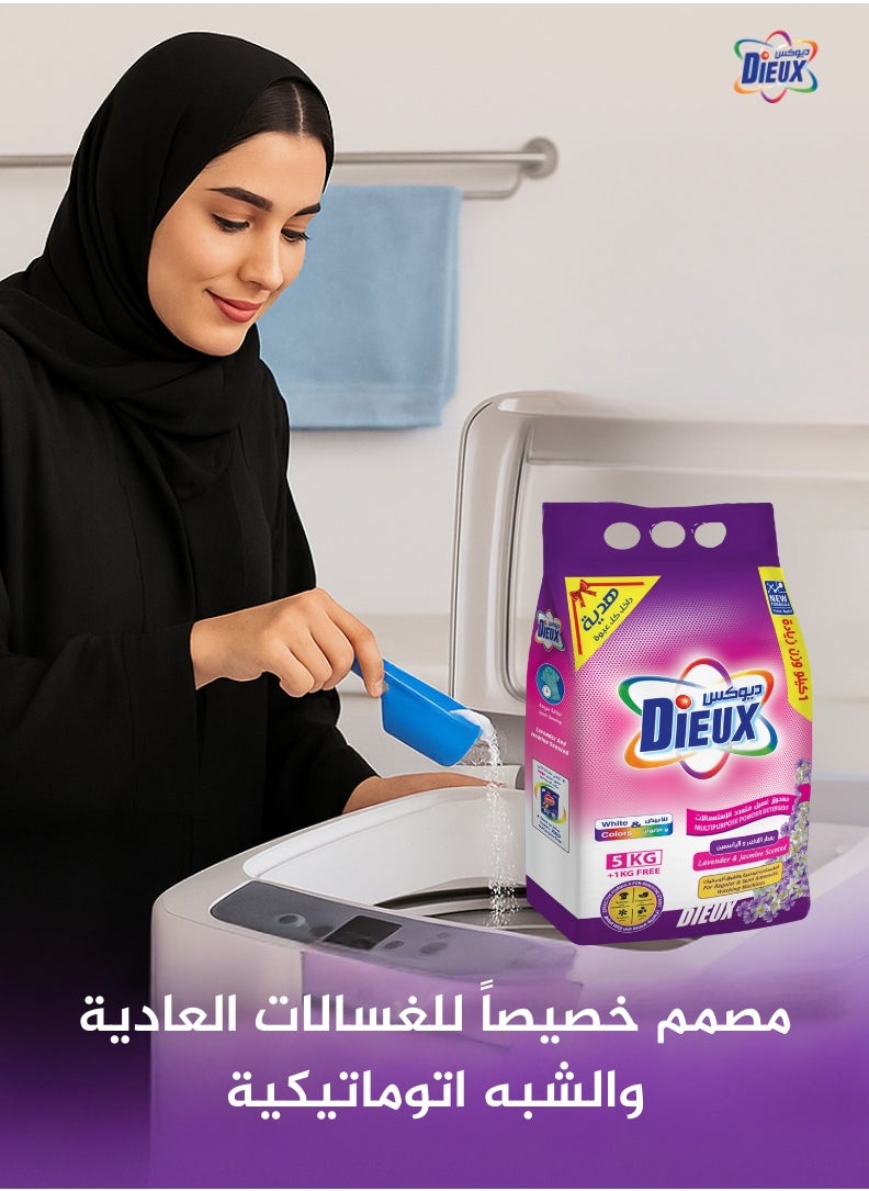 Dieux Dieux Multi-Purpose Laundry Detergent for Regular and Semi-Automatic Washing Machines, Lavender and Jasmine Scent, 5 kg + 1 kg Free, with a Special Gift Inside Each Pack  - Image 2