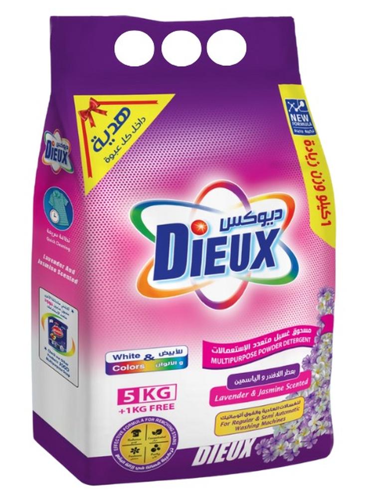 ديوكس مسحوق غسيل متعدد الاستخدامات من ديوكس  للغسالات العادية وشبه الأوتوماتيكية برائحة اللافندر والياسمين، 5 كجم + 1 كجم مجانًا + هدية مميزة داخل كل عبوة - Image 1