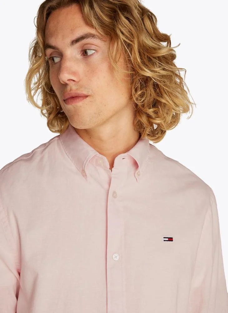 TOMMY JEANS Regular Fit Linen Blend Long Sleeve Shirt