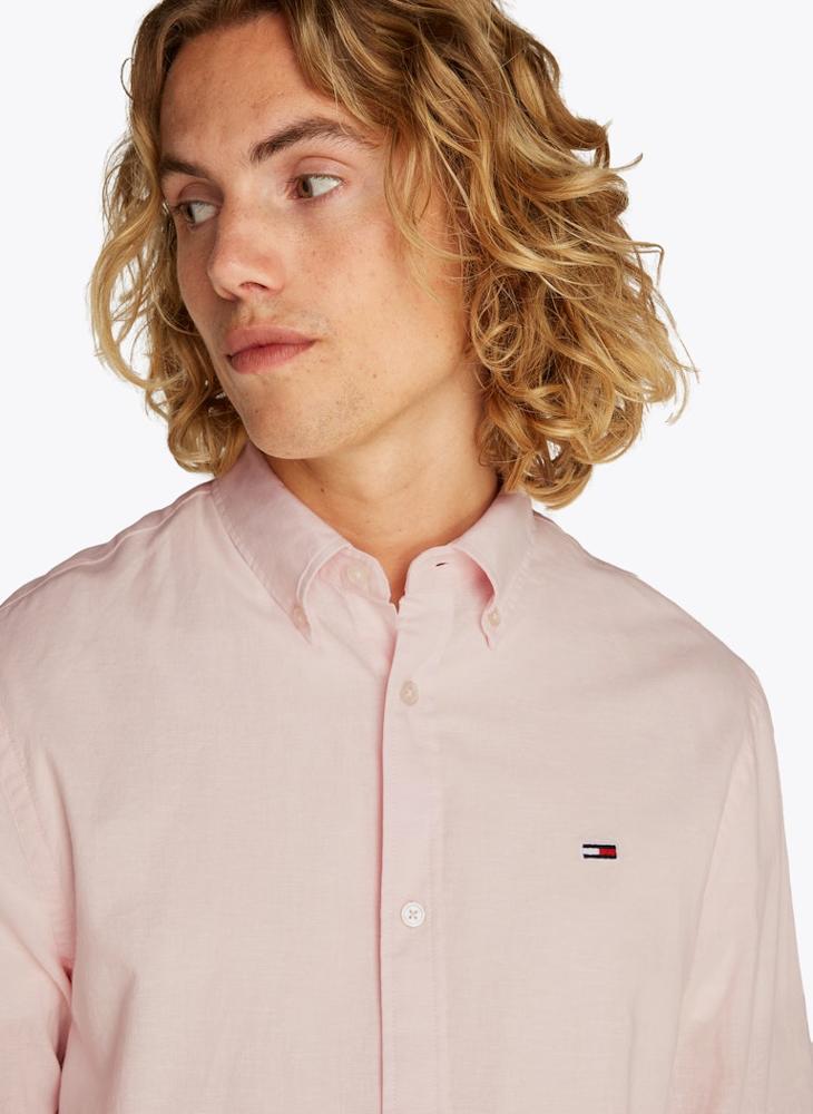 TOMMY JEANS Regular Fit Linen Blend Long Sleeve Shirt  - Image 3