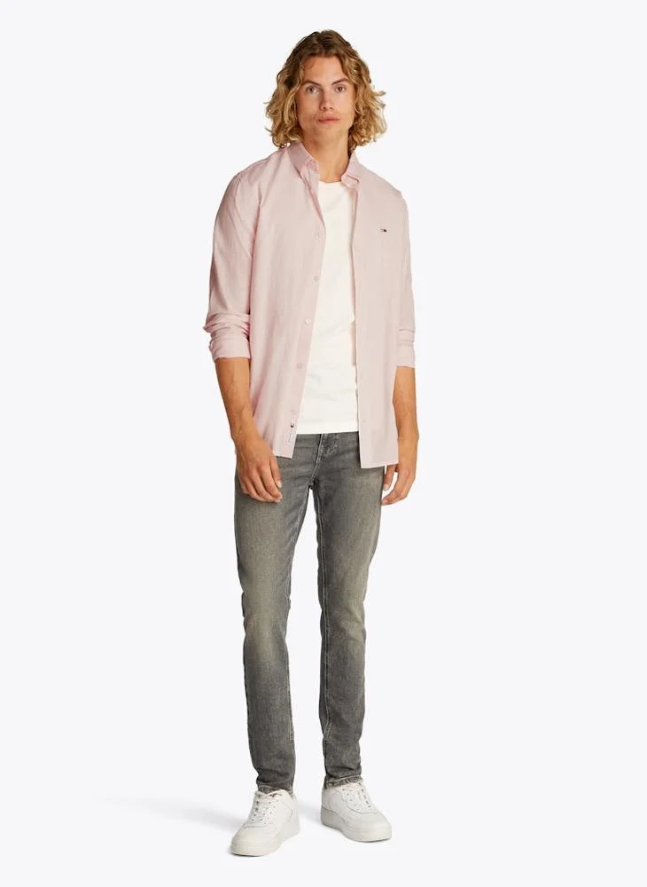 TOMMY JEANS Regular Fit Linen Blend Long Sleeve Shirt