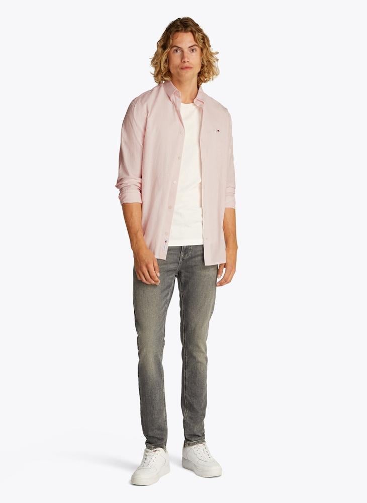 TOMMY JEANS Regular Fit Linen Blend Long Sleeve Shirt  - Image 4