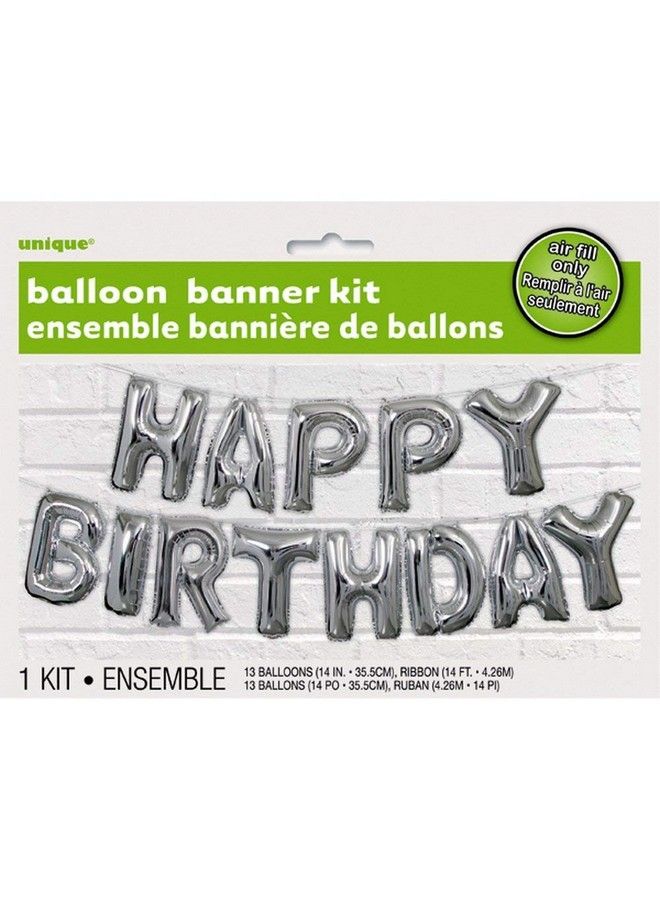Unique Industries Foil Silver Happy Birthday Letter Balloon Banner Kit - Image 2