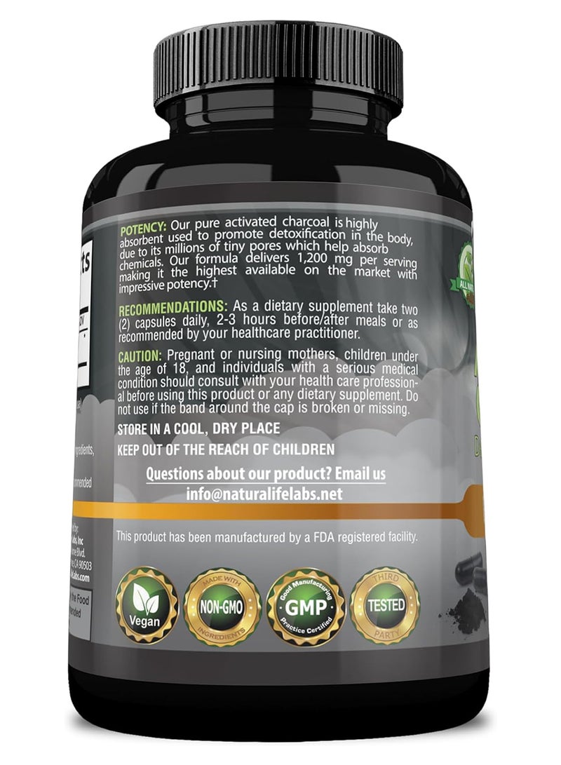 NaturaLife Labs Organic Activated Charcoal Capsules - 1,200mg, 100 Vegan Capsules - Image 3