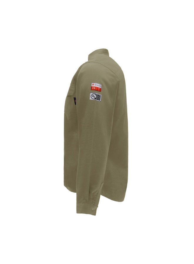 Shield Flame-Resistant & Anti-Static Long Sleeve Work Shirt – FR  for Industrial,and Oil & Gas Safety KHAKI COLOR - Image 3