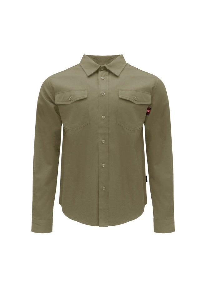 Shield Flame-Resistant & Anti-Static Long Sleeve Work Shirt – FR  for Industrial,and Oil & Gas Safety KHAKI COLOR - Image 1
