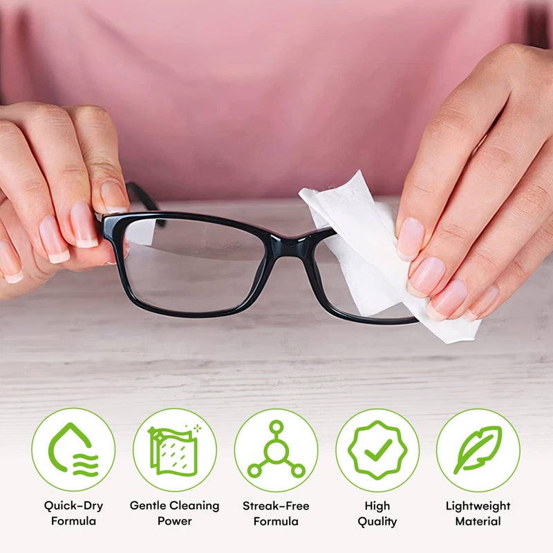 Care Touch Care Touch Lens Wipes for Eyeglasses - 210 Individually Wrapped Pre-Moistened Wipes, 5x6 Inches - Cleaner for Glasses, Sunglasses, and Screens - Gentle and Portable for On-the-Go Cleaning of Devices  - Image 5