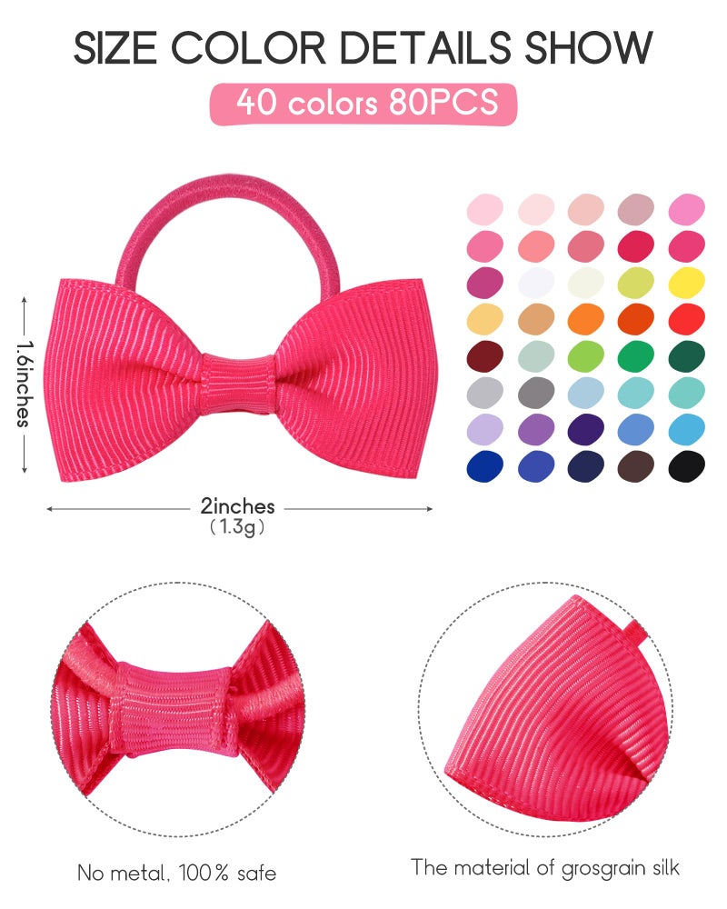 Jollybows 80 Pcs Hair Bow Tie For Girls - Baby Mini Hair Tie Bows Elastic Hair Accessories For Toddler Infant - Image 2