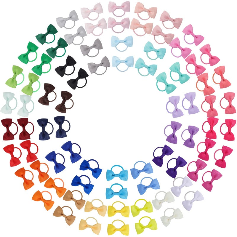 Jollybows 80 Pcs Hair Bow Tie For Girls - Baby Mini Hair Tie Bows Elastic Hair Accessories For Toddler Infant - Image 1