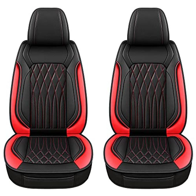Pariitadin Leather Car Seat Covers Front Pair, Waterproof Faux Leather Seat Covers For Cars, Non-Slip Car Interior Covers Universal Fit For Most Cars Sedans Trucks Suvs, Black/Red Line - Image 2