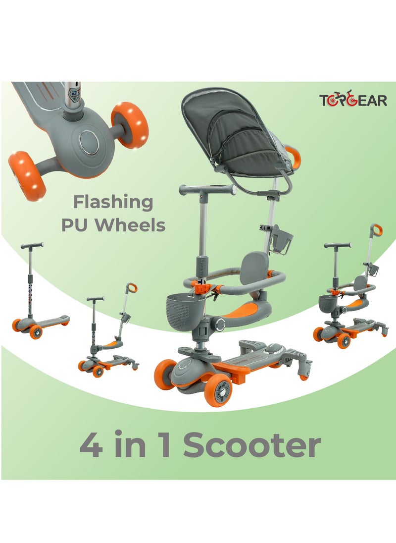 Top Gear 4-in-1 Toddler Scooter TG 8028 with PU Flashing Wheels, Kids Scooter Ages 1-12 Years Old - Grey  - Image 2