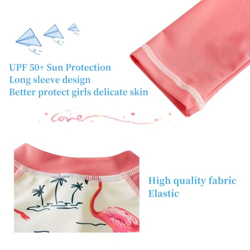 UMELOK Girls Rash Guard Swimsuits Long Sleeve One Piece Swimwear with UPF 50+ Sun Protection Zipper Bathing Suits Pink Flamingos,6Y - Image 5