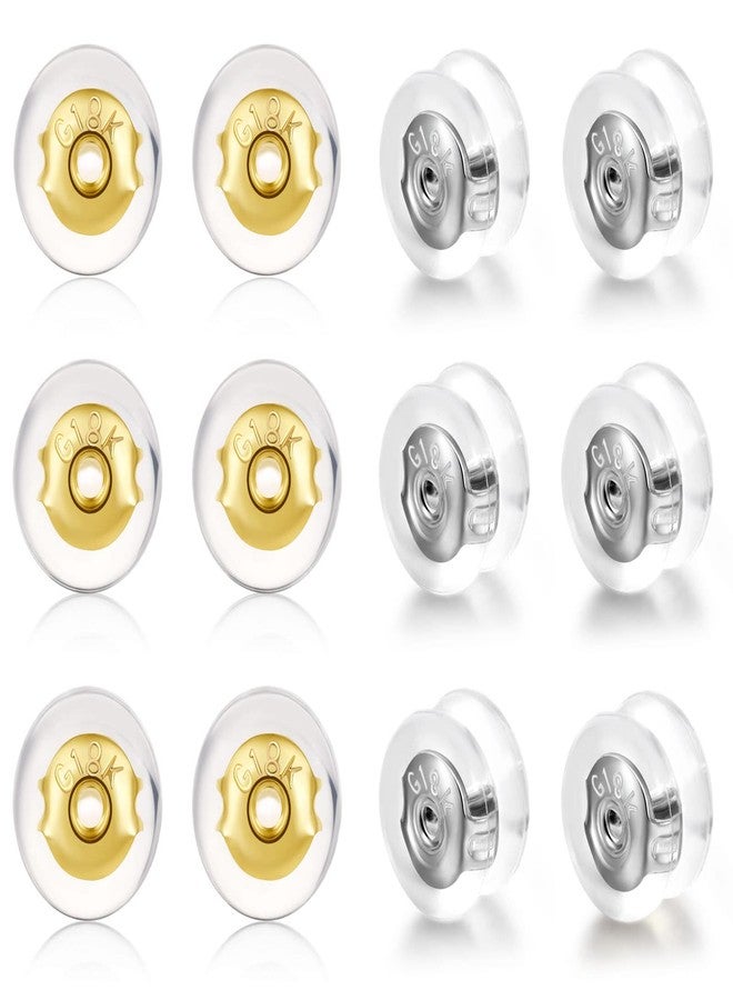 DELECOE Silicone Earring Backs for Studs and Hoops, Secure Locking for Heavy Earrings, Hypoallergenic Soft Clear (6Gold+6White Gold) - Image 1