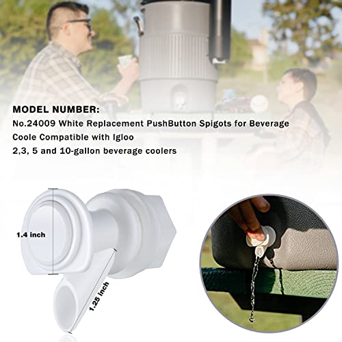 yianteng Upgrade Push-Button Cooler Spigot Replacement, Compatible with Igloo 2, 3, 5 and 10 Gallon Beverage Coolers, Durable Water Cooler Spigot for 2-10 Gallon Water Jugs Replacement Part (White-3PC) - Image 2