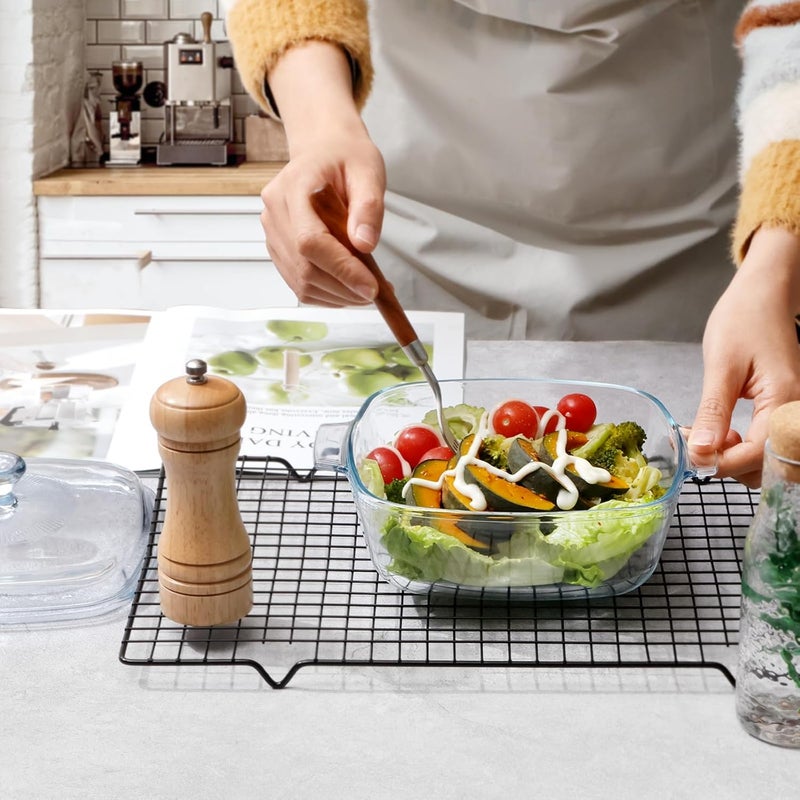 NUTRIUPS Small Glass Square Casserole Dish with Lid, 6.8 Inches, 36 Oz, Transparent, Aluminum & Glass, Oven, Freezer, Dishwasher Safe - Image 5
