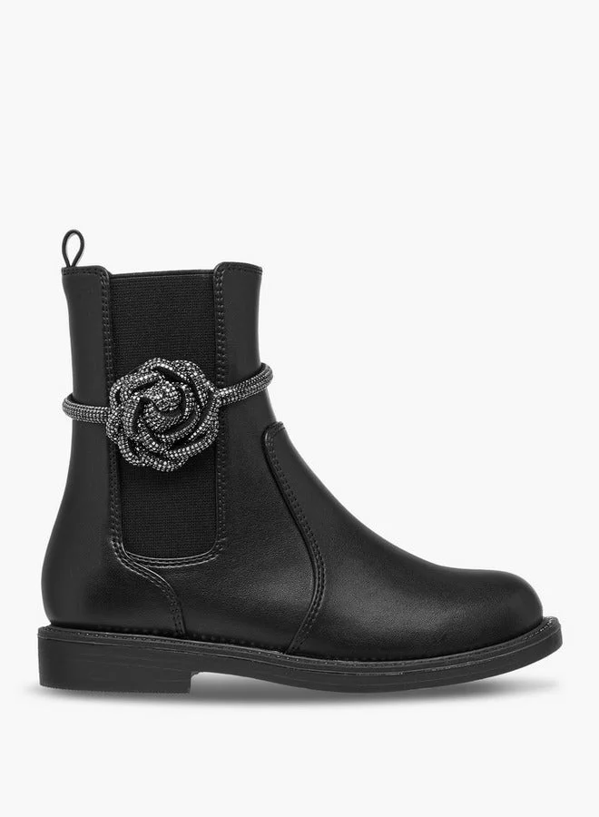 Celeste Girls' Floral Accent High Cut Boots with Zip Closure