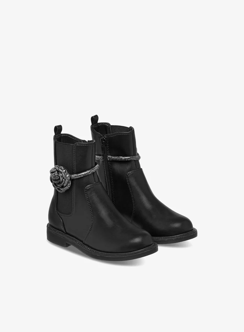 Celeste Girls' Floral Accent High Cut Boots with Zip Closure
